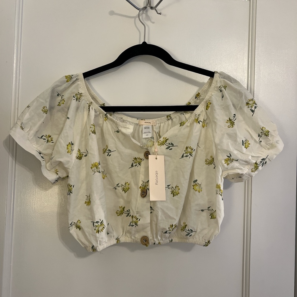 NWT eberjey Harper Nostalgia Garden Blouse in Cloud, size medium
